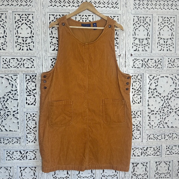 Vintage Karen Scott Yellow Gold Corduroy Sleeveless Pockets Overall Dress Sz XL - Picture 1 of 7